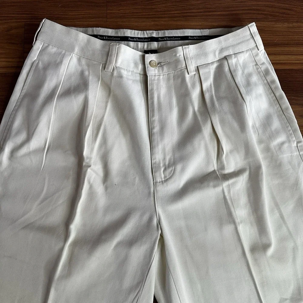 Vintage Polo Ralph Lauren Andrew Pants Mens 32x30 Ivory Khaki Double-Pleated